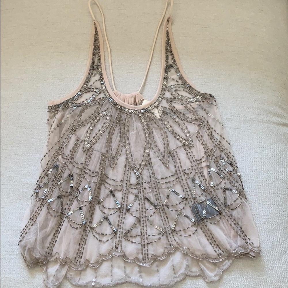 Beaded sheer tank top